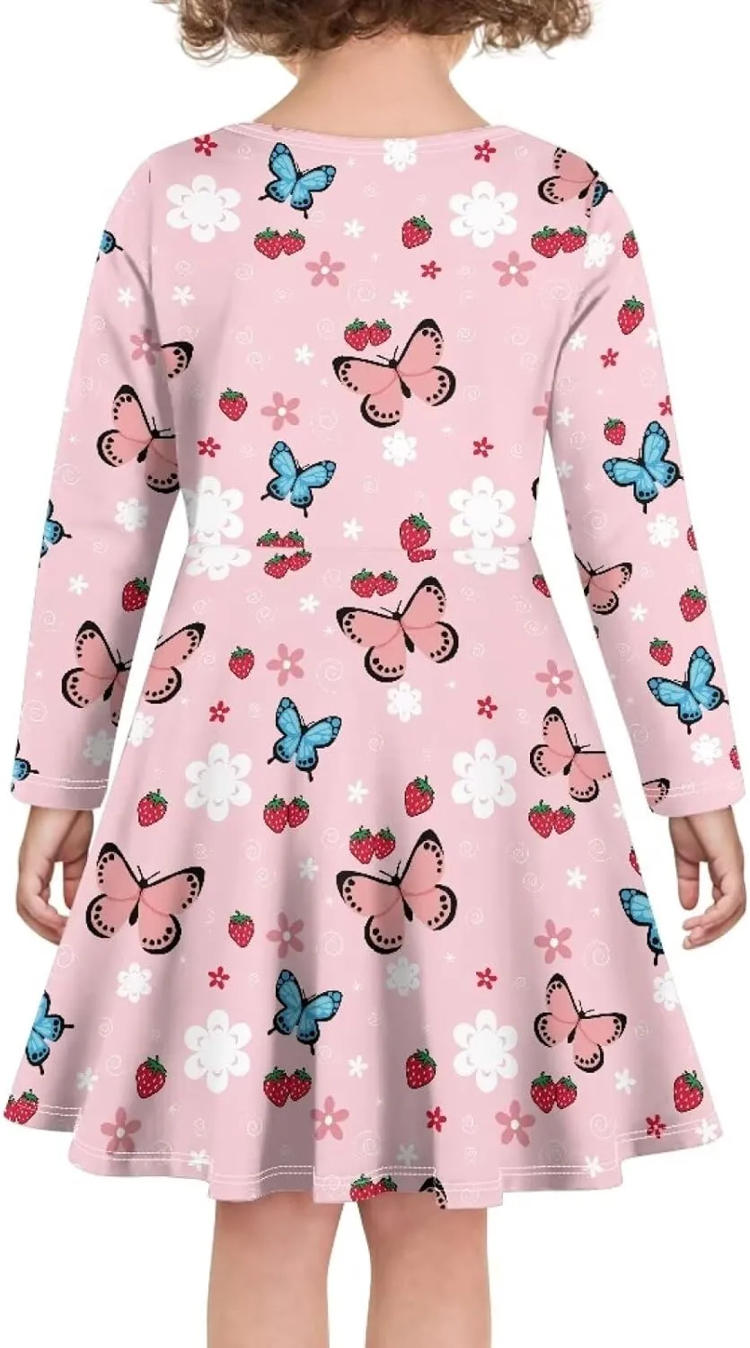 Dresses for Toddler Girls Fashion Kids Dress with Long Sleeves Trendy Skater Twirly Casual A-Line Dress Gifts