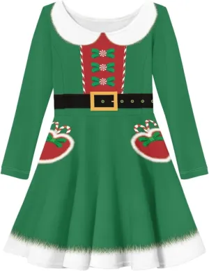 Dresses for Toddler Girls Fashion Kids Dress with Long Sleeves Trendy Skater Twirly Casual A-Line Dress Gifts