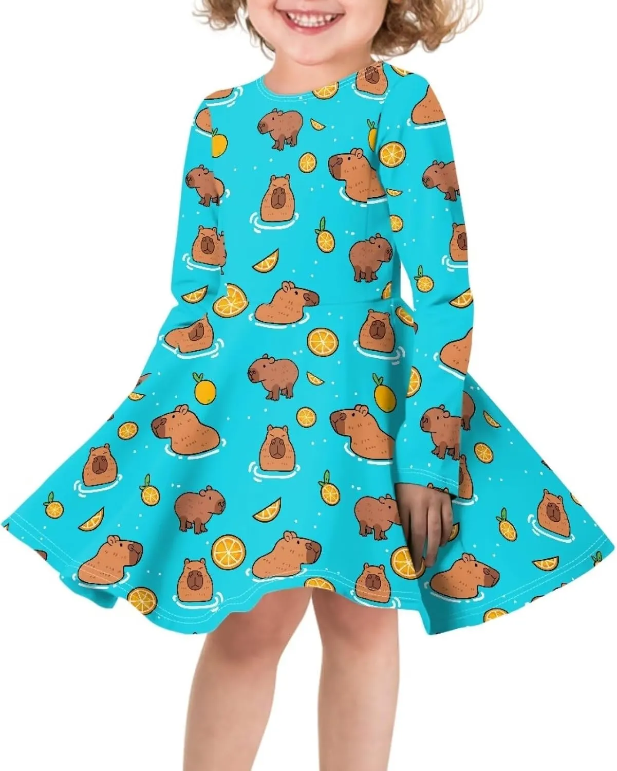 Dresses for Toddler Girls Fashion Kids Dress with Long Sleeves Trendy Skater Twirly Casual A-Line Dress Gifts