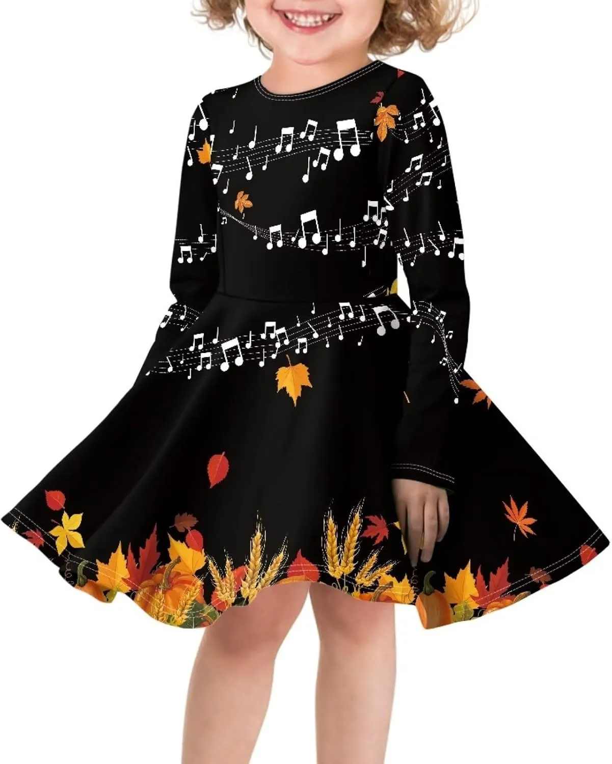 Dresses for Toddler Girls Fashion Kids Dress with Long Sleeves Trendy Skater Twirly Casual A-Line Dress Gifts