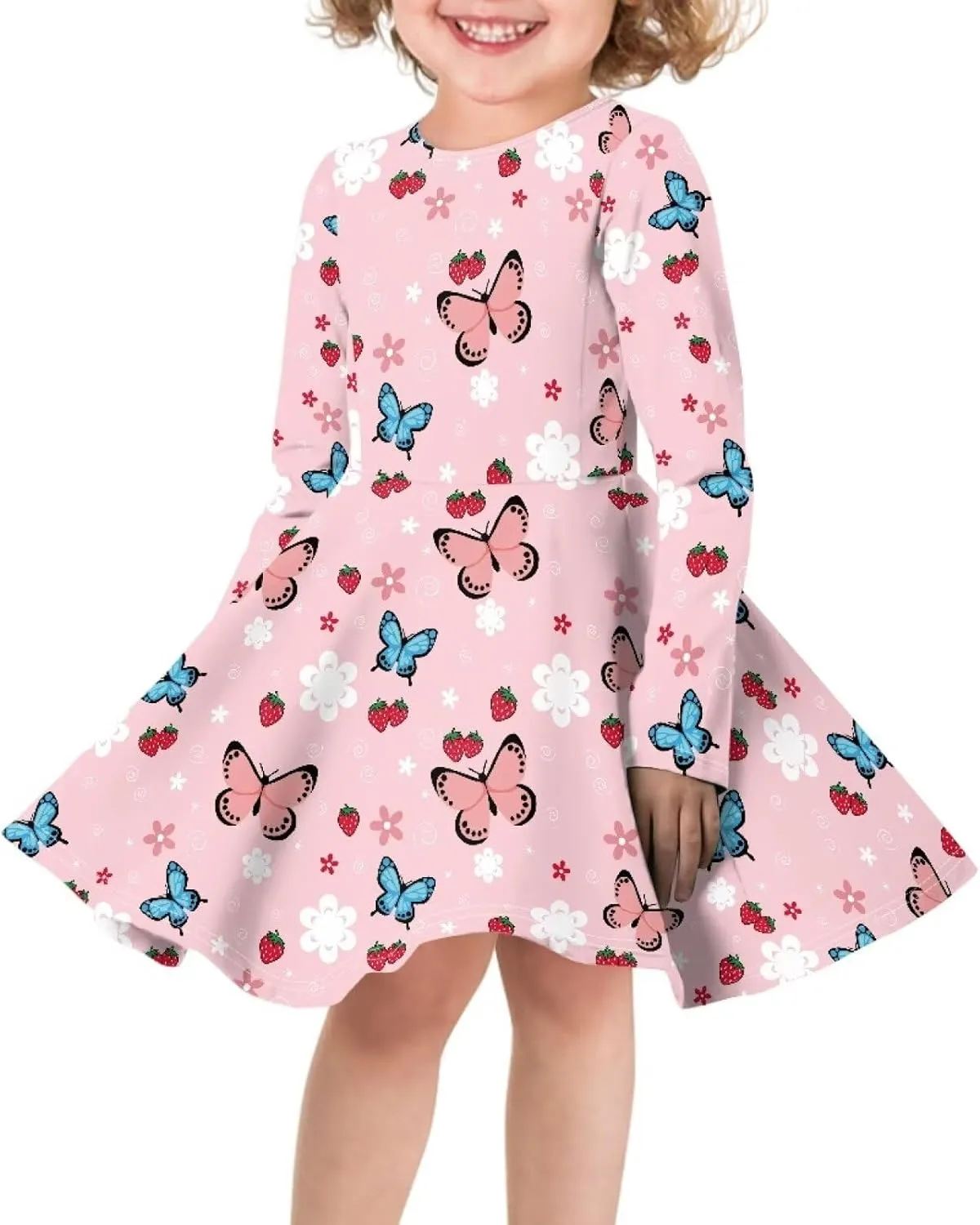 Dresses for Toddler Girls Fashion Kids Dress with Long Sleeves Trendy Skater Twirly Casual A-Line Dress Gifts