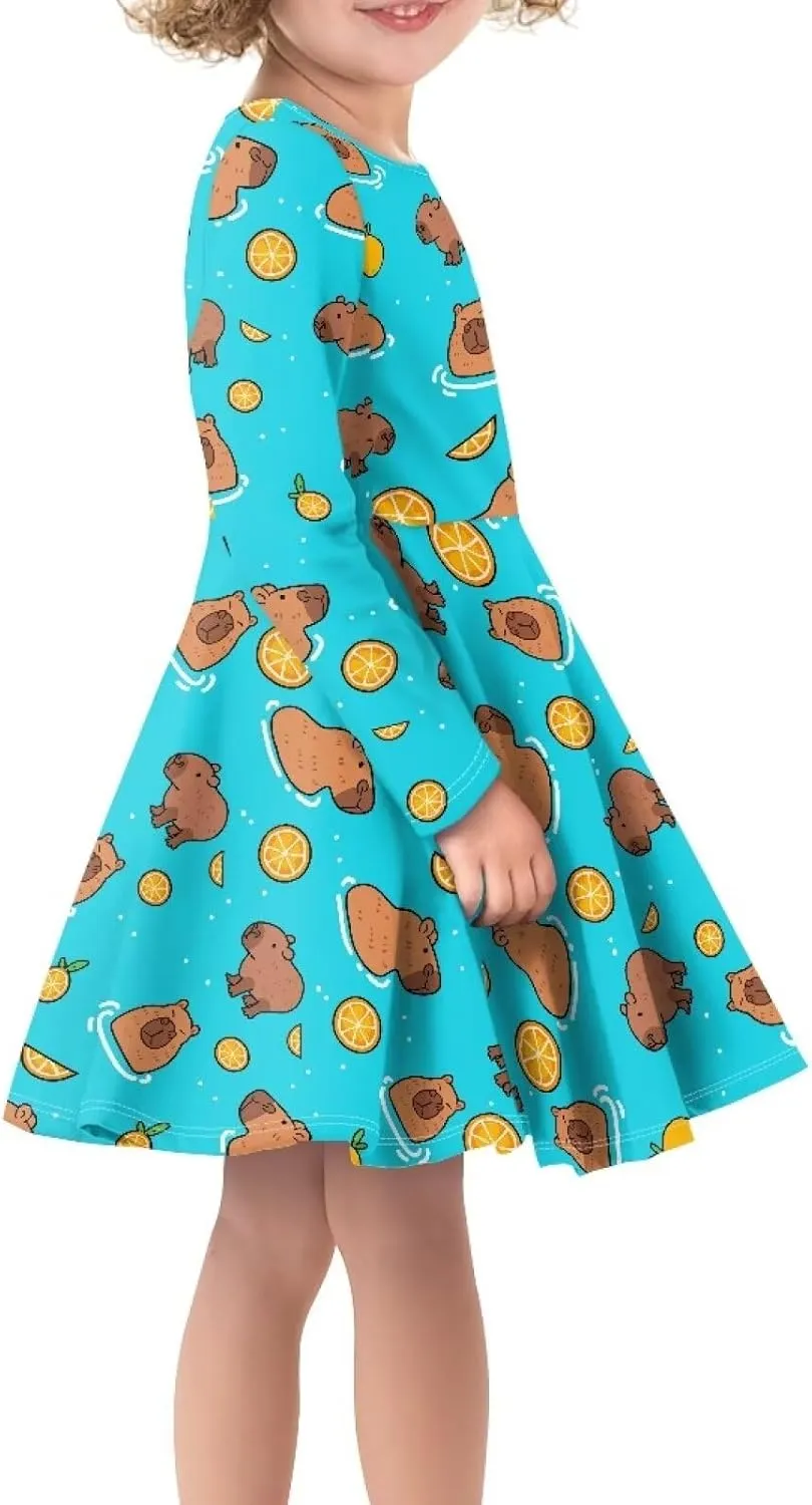 Dresses for Toddler Girls Fashion Kids Dress with Long Sleeves Trendy Skater Twirly Casual A-Line Dress Gifts