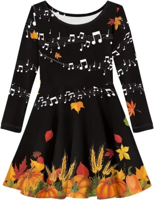 Dresses for Toddler Girls Fashion Kids Dress with Long Sleeves Trendy Skater Twirly Casual A-Line Dress Gifts