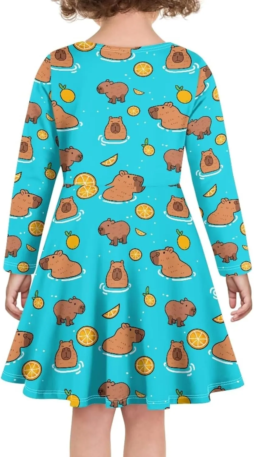 Dresses for Toddler Girls Fashion Kids Dress with Long Sleeves Trendy Skater Twirly Casual A-Line Dress Gifts