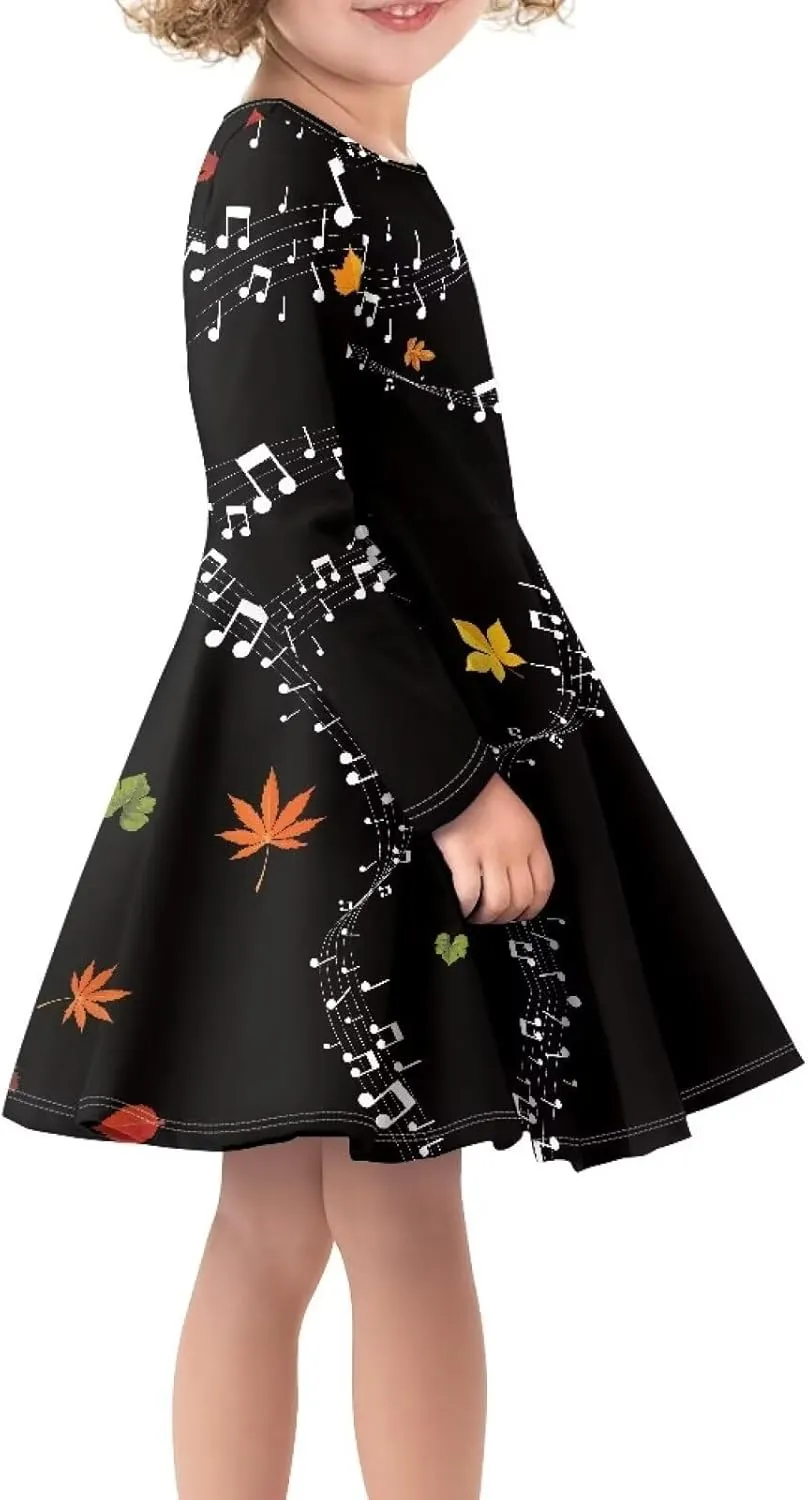 Dresses for Toddler Girls Fashion Kids Dress with Long Sleeves Trendy Skater Twirly Casual A-Line Dress Gifts