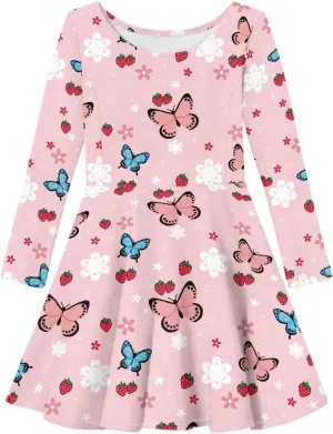 Dresses for Toddler Girls Fashion Kids Dress with Long Sleeves Trendy Skater Twirly Casual A-Line Dress Gifts