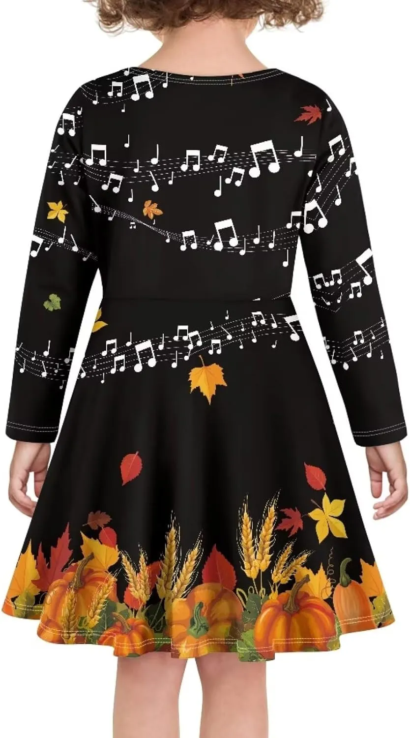 Dresses for Toddler Girls Fashion Kids Dress with Long Sleeves Trendy Skater Twirly Casual A-Line Dress Gifts
