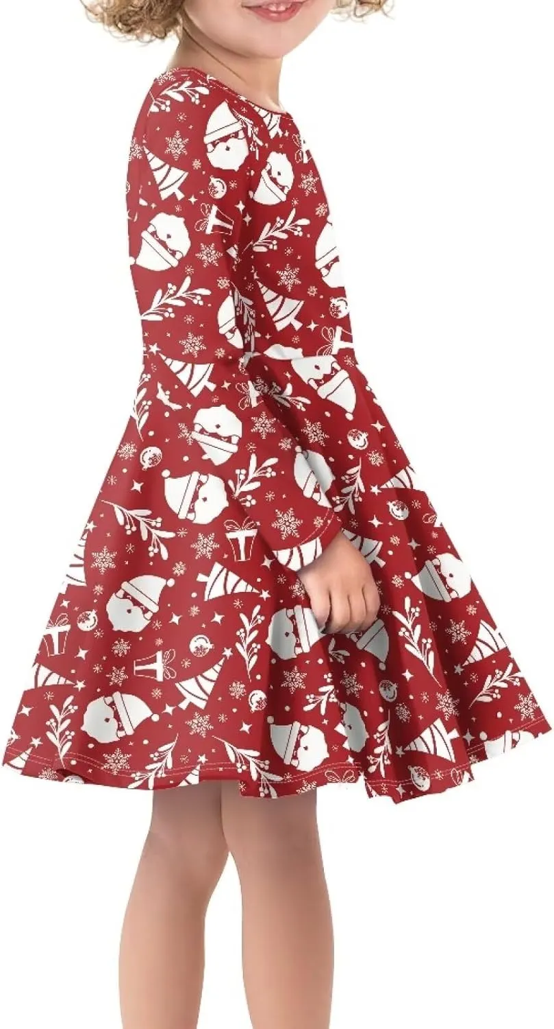 Dresses for Toddler Girls Fashion Kids Dress with Long Sleeves Trendy Skater Twirly Casual A-Line Dress Gifts