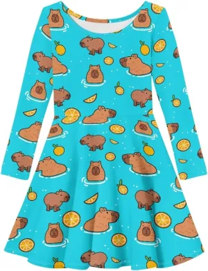Dresses for Toddler Girls Fashion Kids Dress with Long Sleeves Trendy Skater Twirly Casual A-Line Dress Gifts