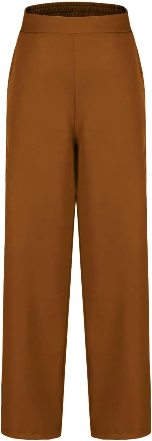Dressy High Waist Wide Leg for Women Business Work Casual Pants Elegant Loose Fit Solid Straight Leg Trousers
