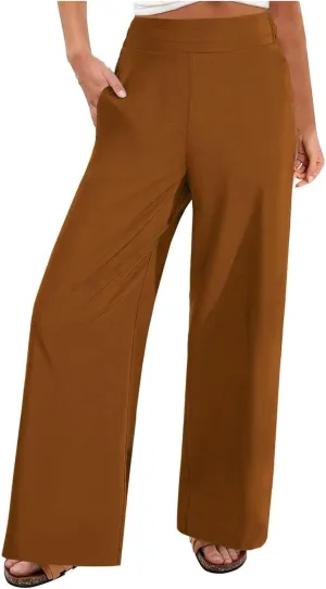 Dressy High Waist Wide Leg for Women Business Work Casual Pants Elegant Loose Fit Solid Straight Leg Trousers