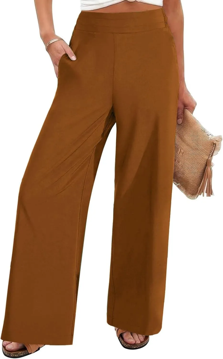 Dressy High Waist Wide Leg for Women Business Work Casual Pants Elegant Loose Fit Solid Straight Leg Trousers