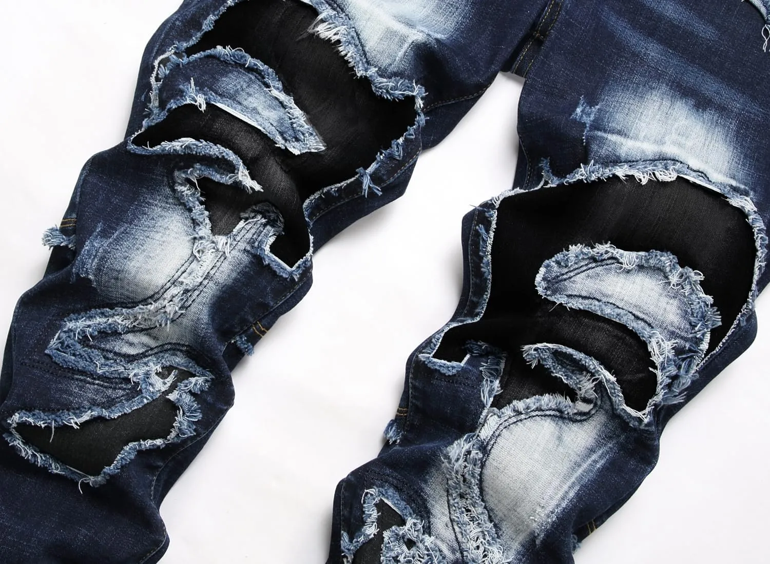 Enrica Men's Ripped Distressed Destroyed Straight Fit Washed Denim Jeans
