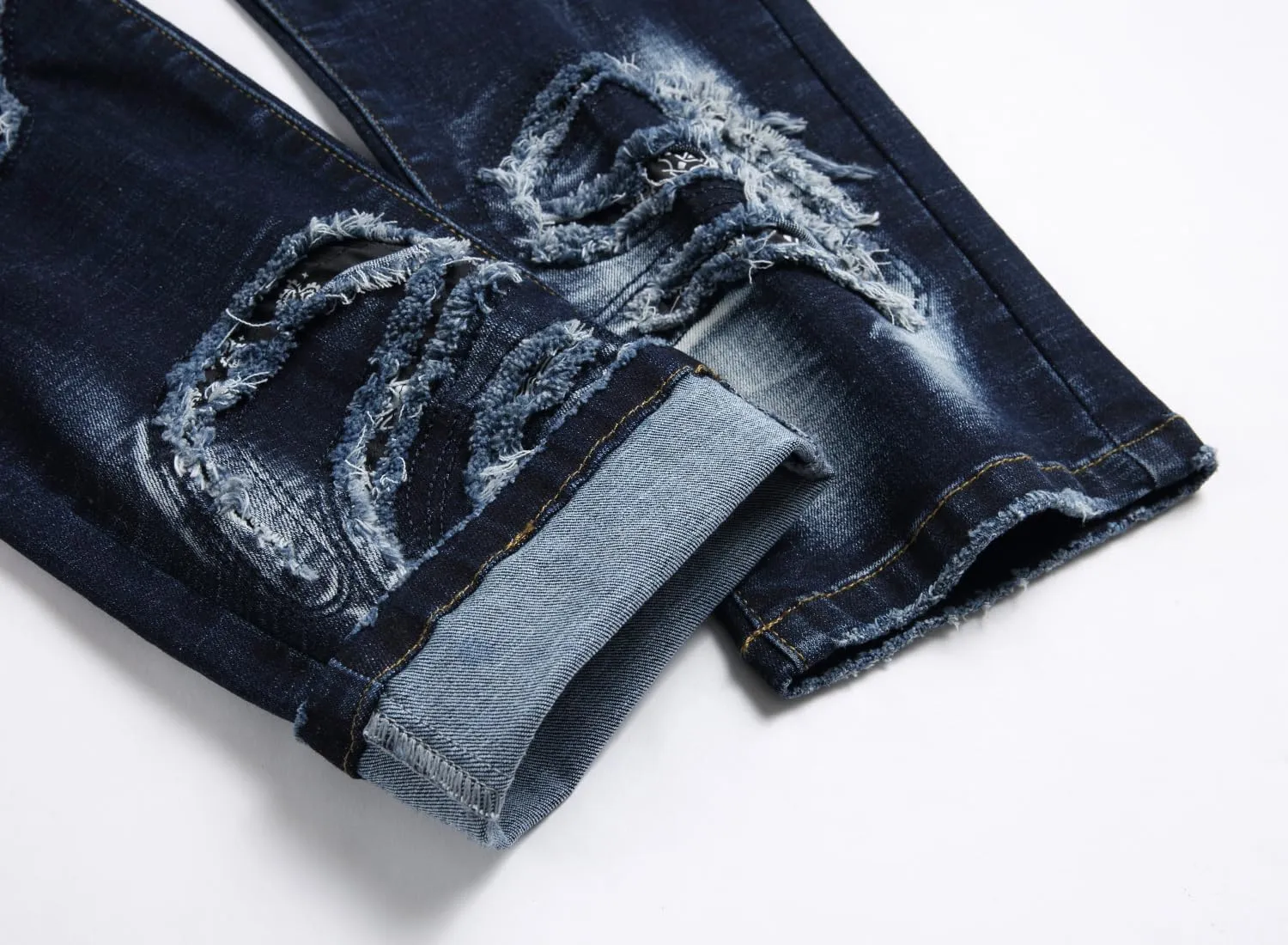 Enrica Men's Ripped Distressed Destroyed Straight Fit Washed Denim Jeans