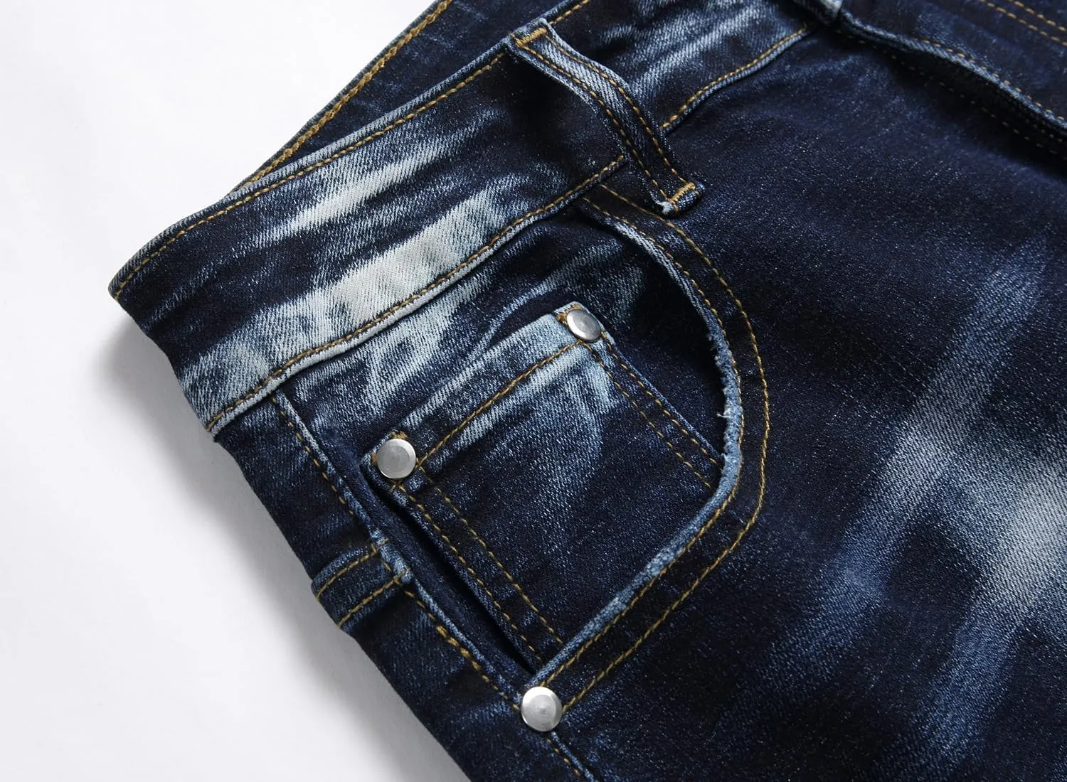 Enrica Men's Ripped Distressed Destroyed Straight Fit Washed Denim Jeans