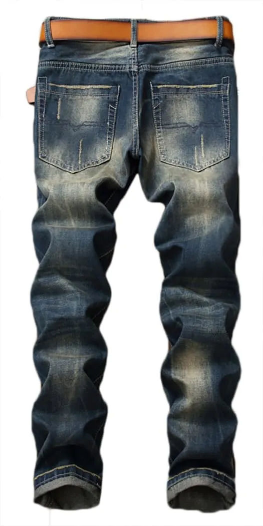 Enrica Men's Ripped Straight Slim Moto Biker Jeans