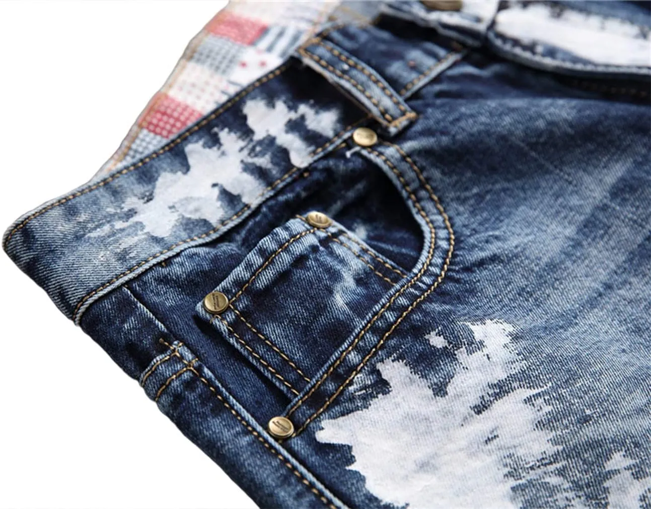 Enrica Men's Ripped Straight Slim Moto Biker Jeans