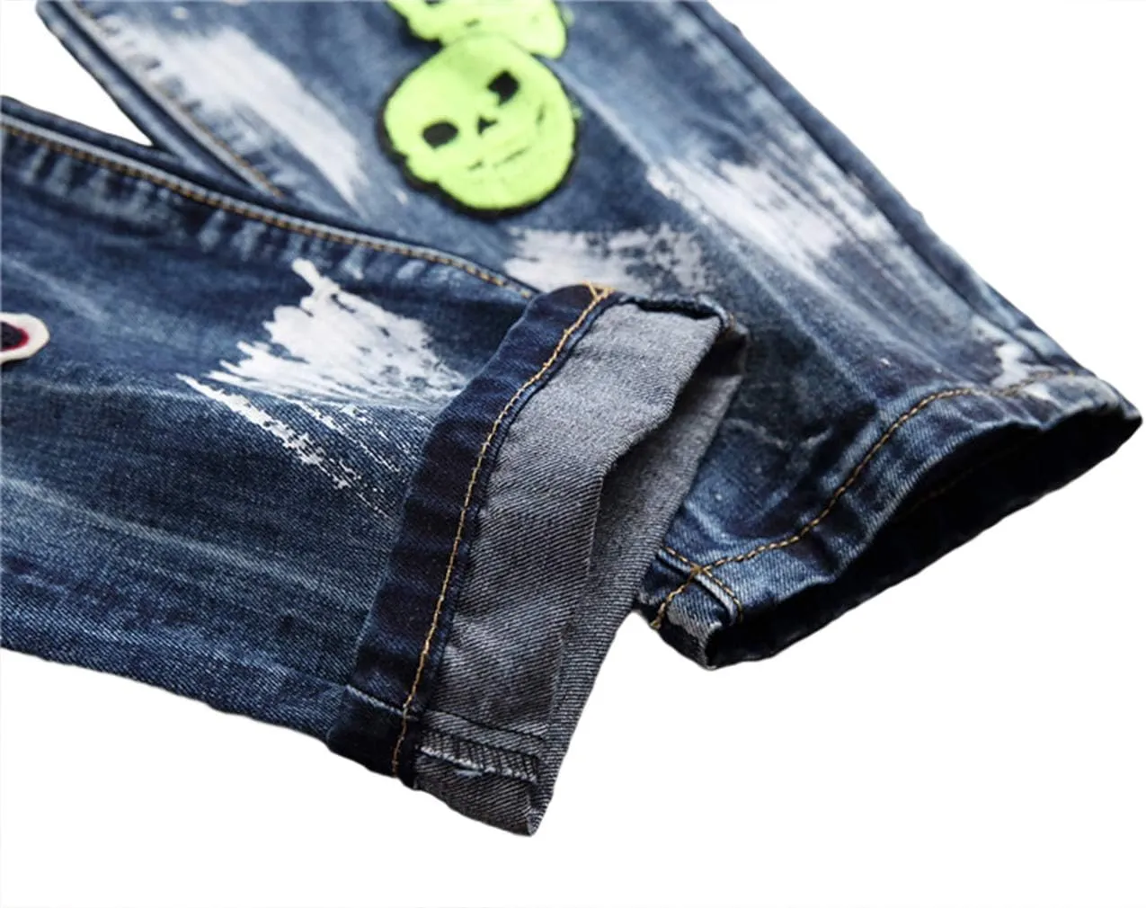 Enrica Men's Ripped Straight Slim Moto Biker Jeans