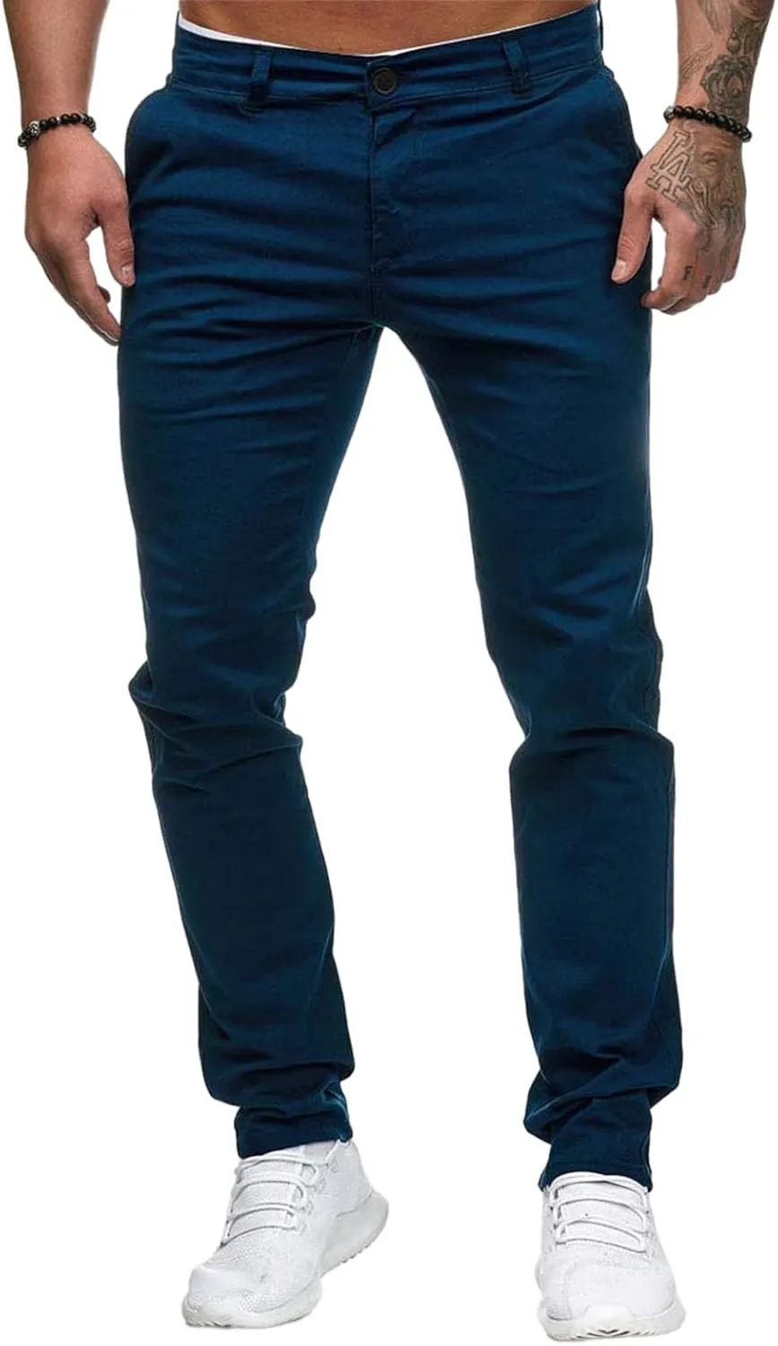 evzosrz Mens Casual Chinos Dress Pants Slim Fit Straight Flat-Front Golf Pant Travel Slacks Joggers Solid Trousers Sweatpant