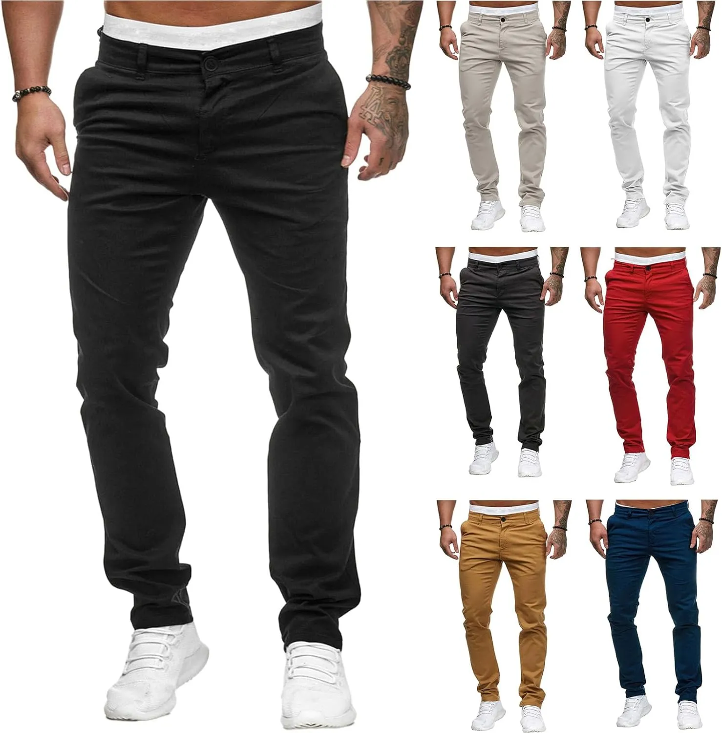 evzosrz Mens Casual Chinos Dress Pants Slim Fit Straight Flat-Front Golf Pant Travel Slacks Joggers Solid Trousers Sweatpant