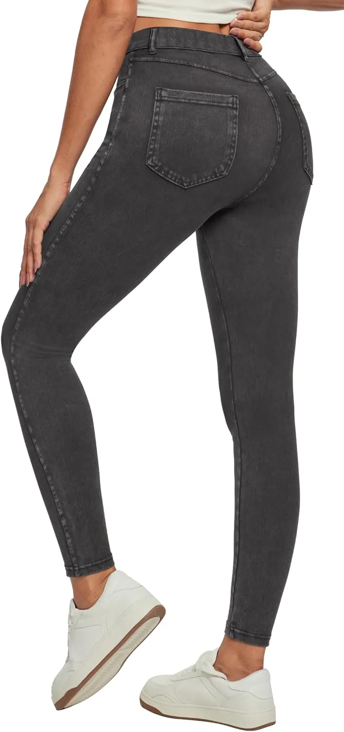 Ewedoos Jeggings for Women Tummy Control Stretchy High Waisted Jeans for Women Pull on Skinny Butt Lifting Jeans Trendy