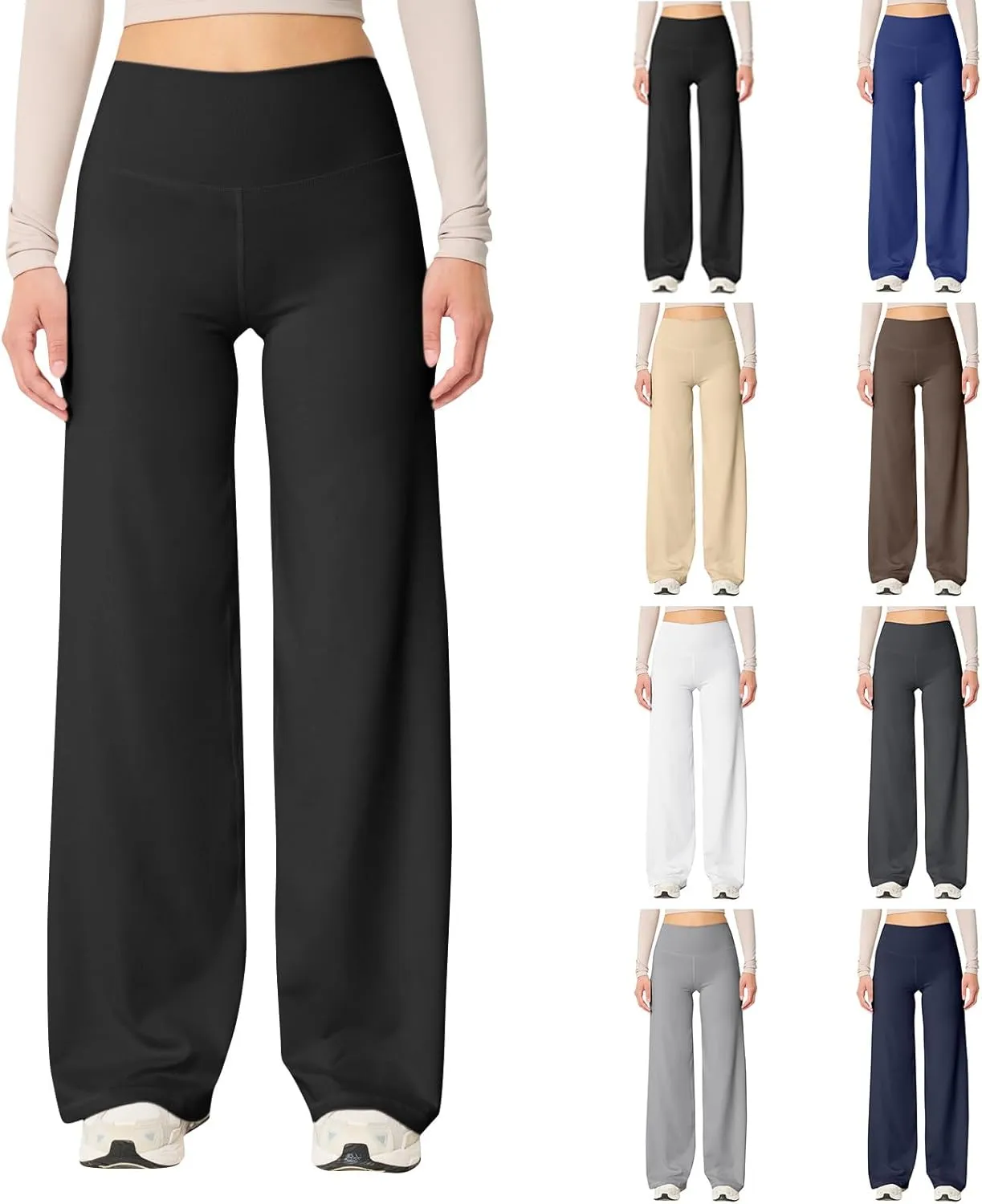 fanmpghleoo Wide Leg Yoga Pants for Women High Waisted Pull On Stretchy Work Pants Business Casual Athletic Trousers Pants