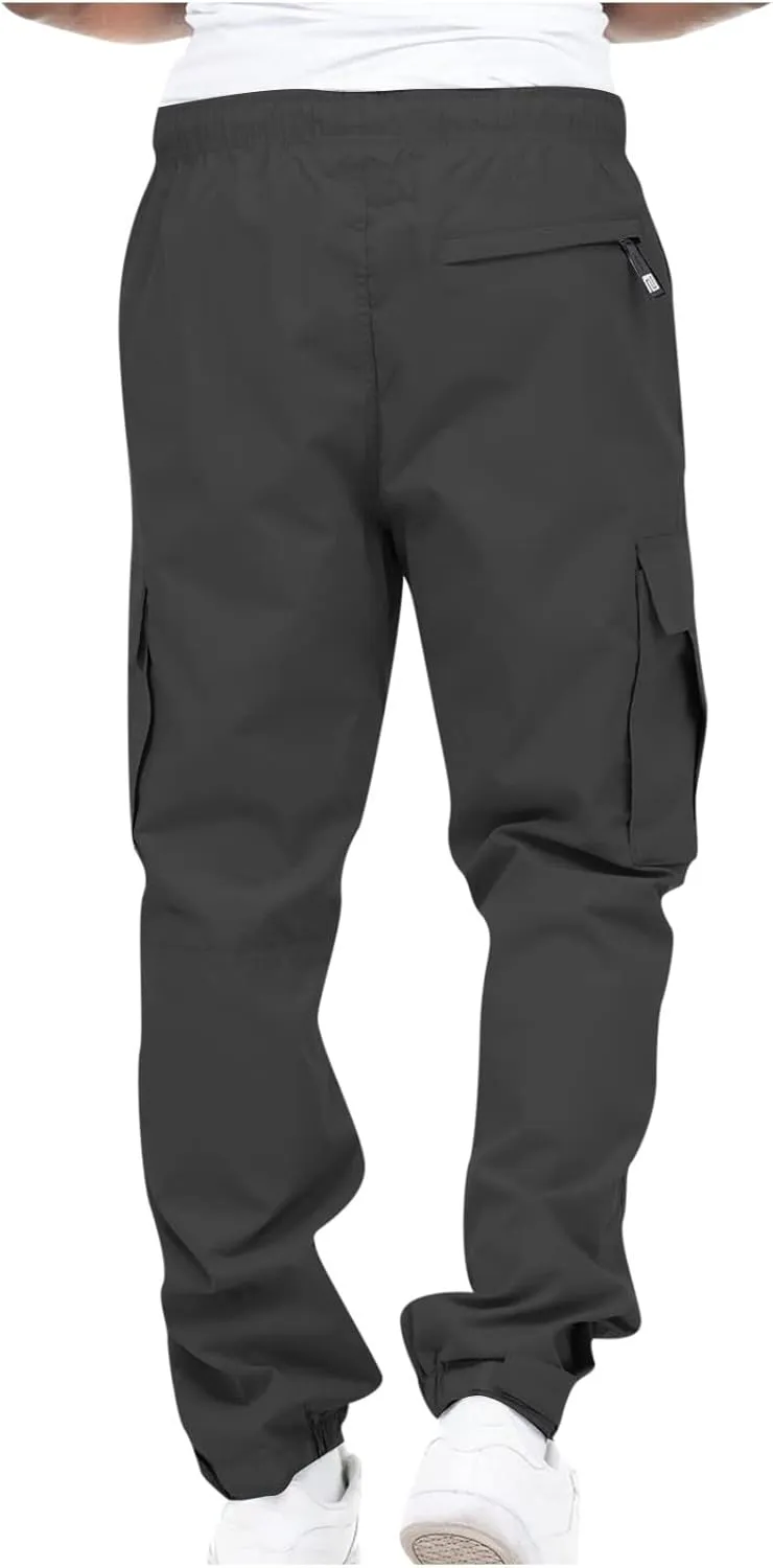 Finelylove Mens Big and Tall Sweatpants Elastic Waist Straight Fit Cargo Sweatpants Casual Stretch Workout Hiking Pants