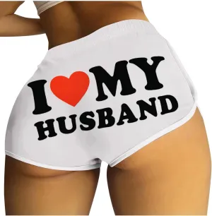 Firzero I Love My Husband Booty Shorts for Women Sexy High Waist Yoga Biker Shorts Soft Dance Hot Pants Butt Lifting Leggings