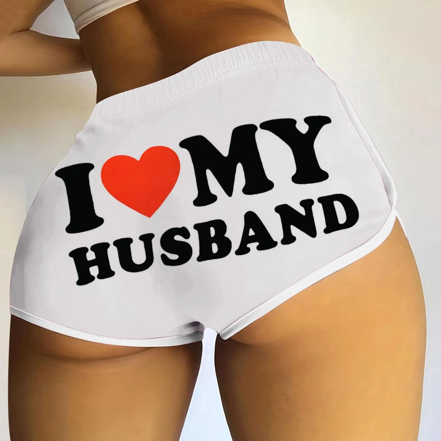 Firzero I Love My Husband Booty Shorts for Women Sexy High Waist Yoga Biker Shorts Soft Dance Hot Pants Butt Lifting Leggings