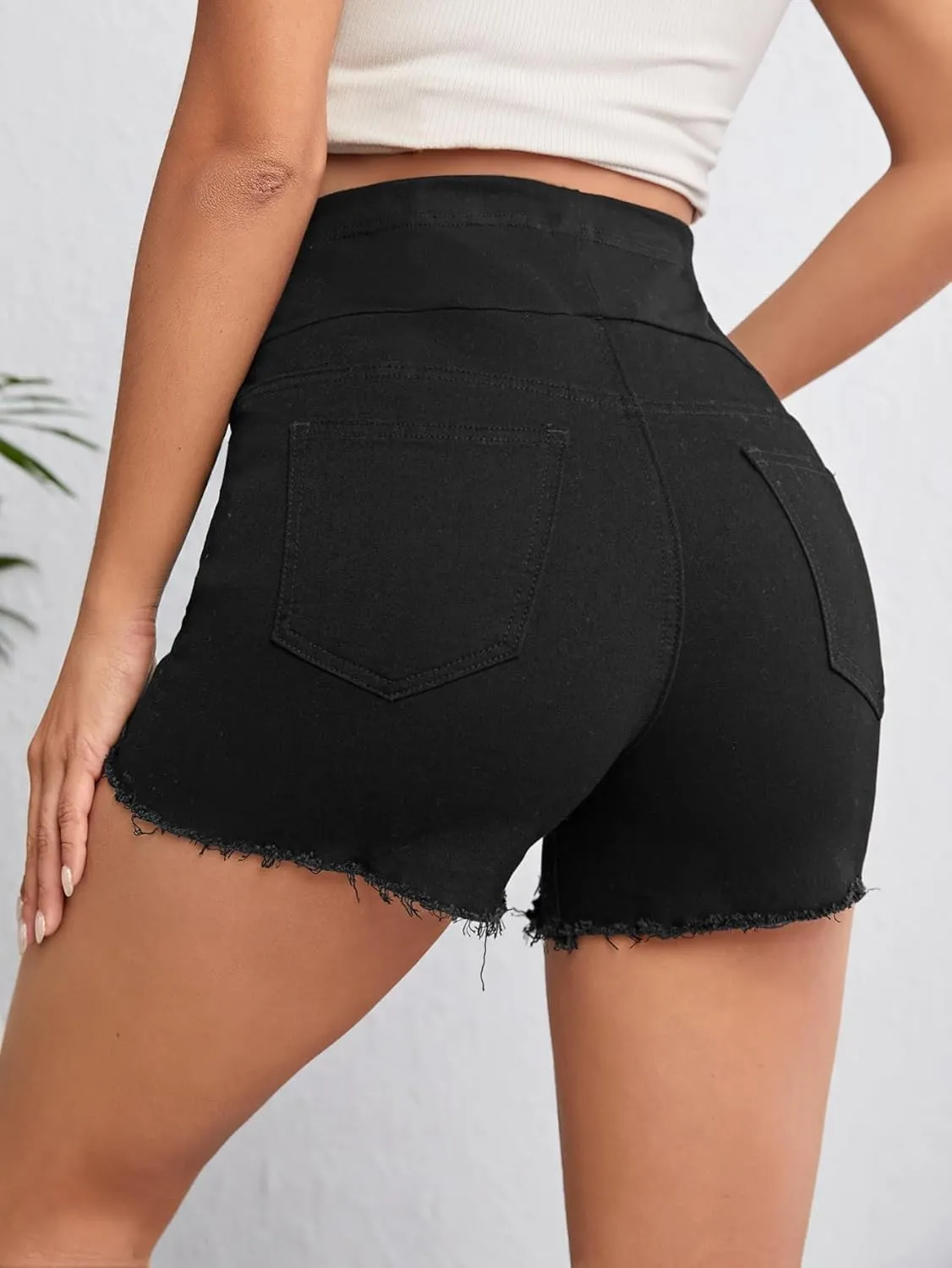 Floerns Women's Maternity Ripped Roll Hem Jeans Pregnant Denim Shorts
