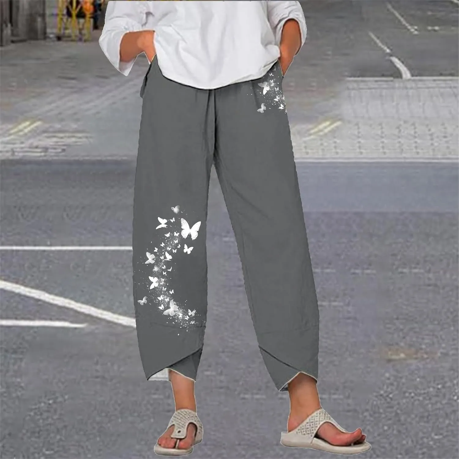 Flowy Capri Pants for Women Casual Summer Wide Leg Cropped Baggy Trousers with Pockets Palazzo Lounge Pants
