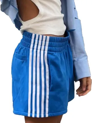 FOMOYUU Women Striped Athletic Shorts Elastic Waist Wide Leg Sweat Shorts Loose Lounge Running Short Pants Workout Joggers