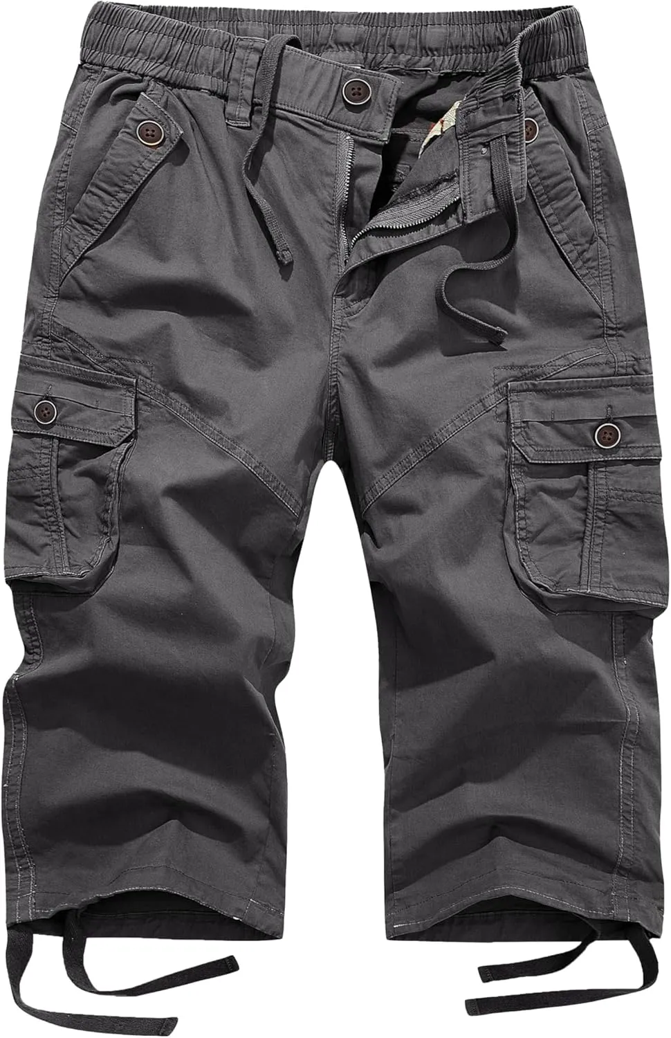 FOURSTEEDS Women's Mid Rise Cotton Capri Hiking Shorts Drawstring Multi Pocket Cargo Shorts Elastic Waist Cropped Cargo Pants