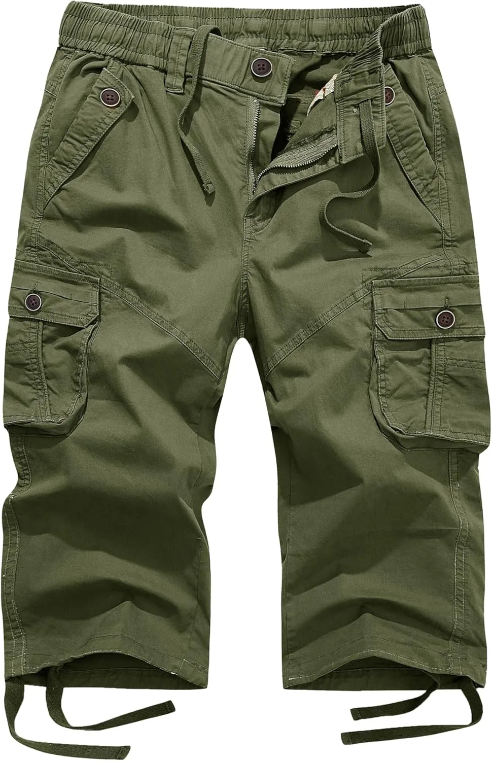 FOURSTEEDS Women's Mid Rise Cotton Capri Hiking Shorts Drawstring Multi Pocket Cargo Shorts Elastic Waist Cropped Cargo Pants