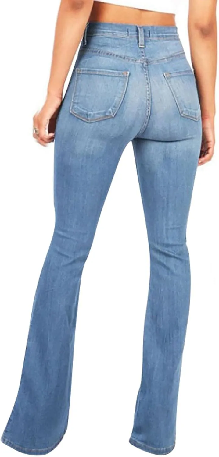 FQZWONG High Waisted Bell Bottom Jeans for Women Plus Size Wide Leg Flare Jeans Slim Fit Solid Stretch Denim Pants