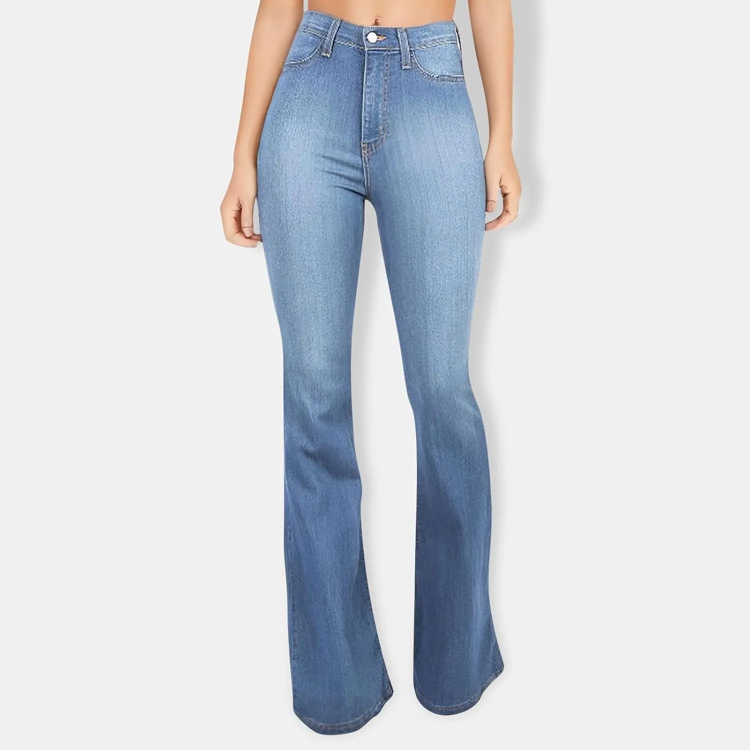 FQZWONG High Waisted Bell Bottom Jeans for Women Plus Size Wide Leg Flare Jeans Slim Fit Solid Stretch Denim Pants