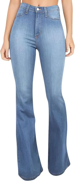 FQZWONG High Waisted Bell Bottom Jeans for Women Plus Size Wide Leg Flare Jeans Slim Fit Solid Stretch Denim Pants