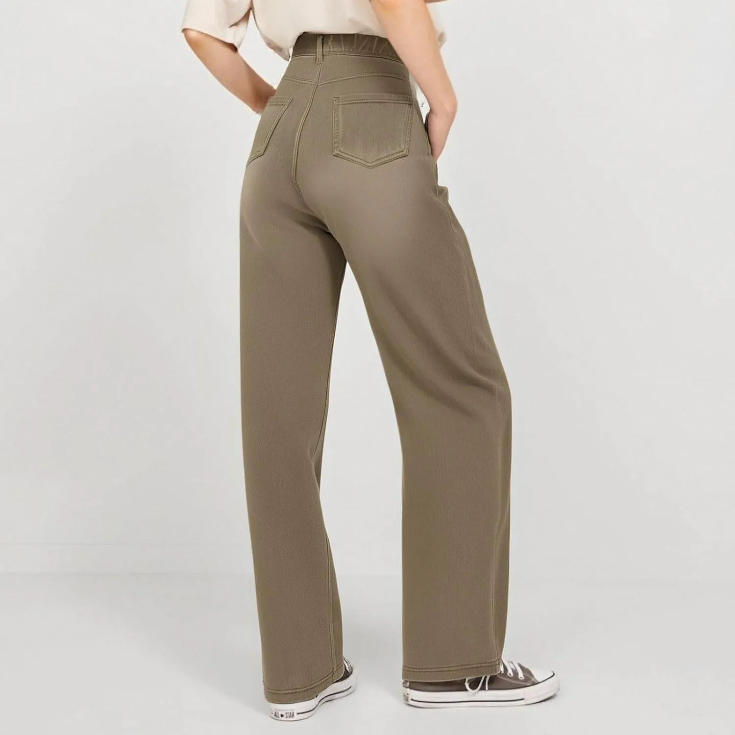 FQZWONG Jeans for Women Trendy Plus Size High Waisted Straight Pants Slim Fit Solid Tummy Control Denim Sweatpants