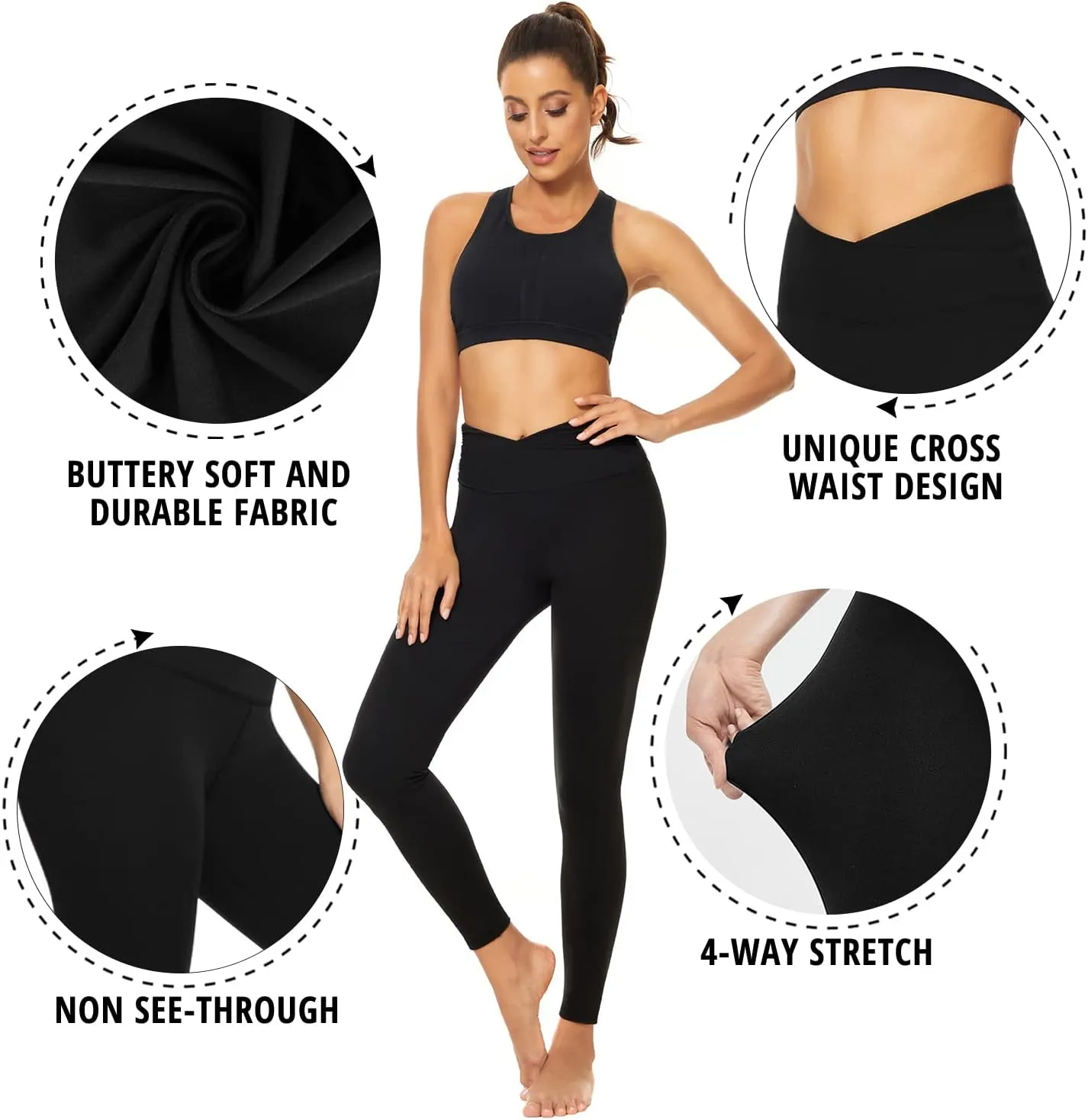 FULLSOFT 3 Pack Leggings for Women High Waisted Soft Black Yoga Pants for Workout Athletic Running Reg & Plus Size