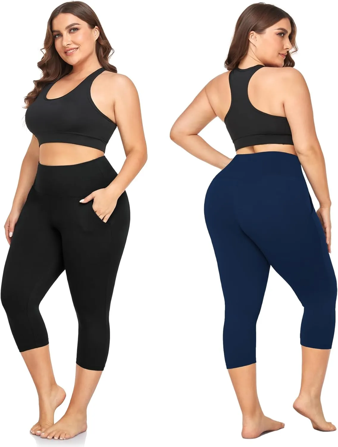 FULLSOFT 3 Pack Plus Size Capri Leggings with Pockets for Women -High Waist Stretchy 1X-4X Workout Yoga Pants