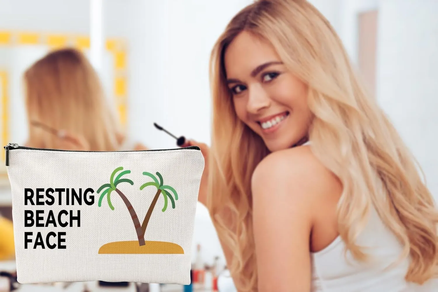 Funny Makeup Bag for Women, Resting Beach Face Cosmetic Pouch  Tropical Travel Bag for Beach Lovers, Summer Vacation Gifts for Girls, Friends, and Coworkers