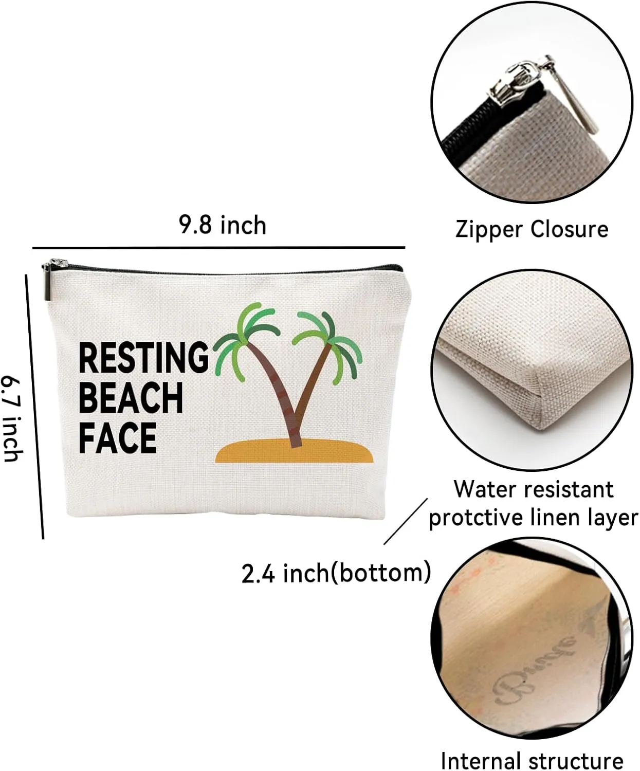 Funny Makeup Bag for Women, Resting Beach Face Cosmetic Pouch  Tropical Travel Bag for Beach Lovers, Summer Vacation Gifts for Girls, Friends, and Coworkers