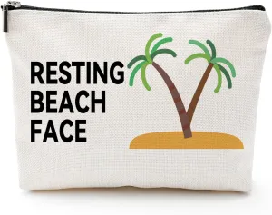 Funny Makeup Bag for Women, Resting Beach Face Cosmetic Pouch  Tropical Travel Bag for Beach Lovers, Summer Vacation Gifts for Girls, Friends, and Coworkers