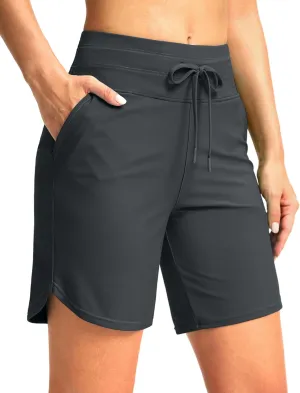 G Gradual Women's 7" High Waisted Swim Board Shorts with Pockets Quick Dry Beach Swimming Shorts for Women with Liner