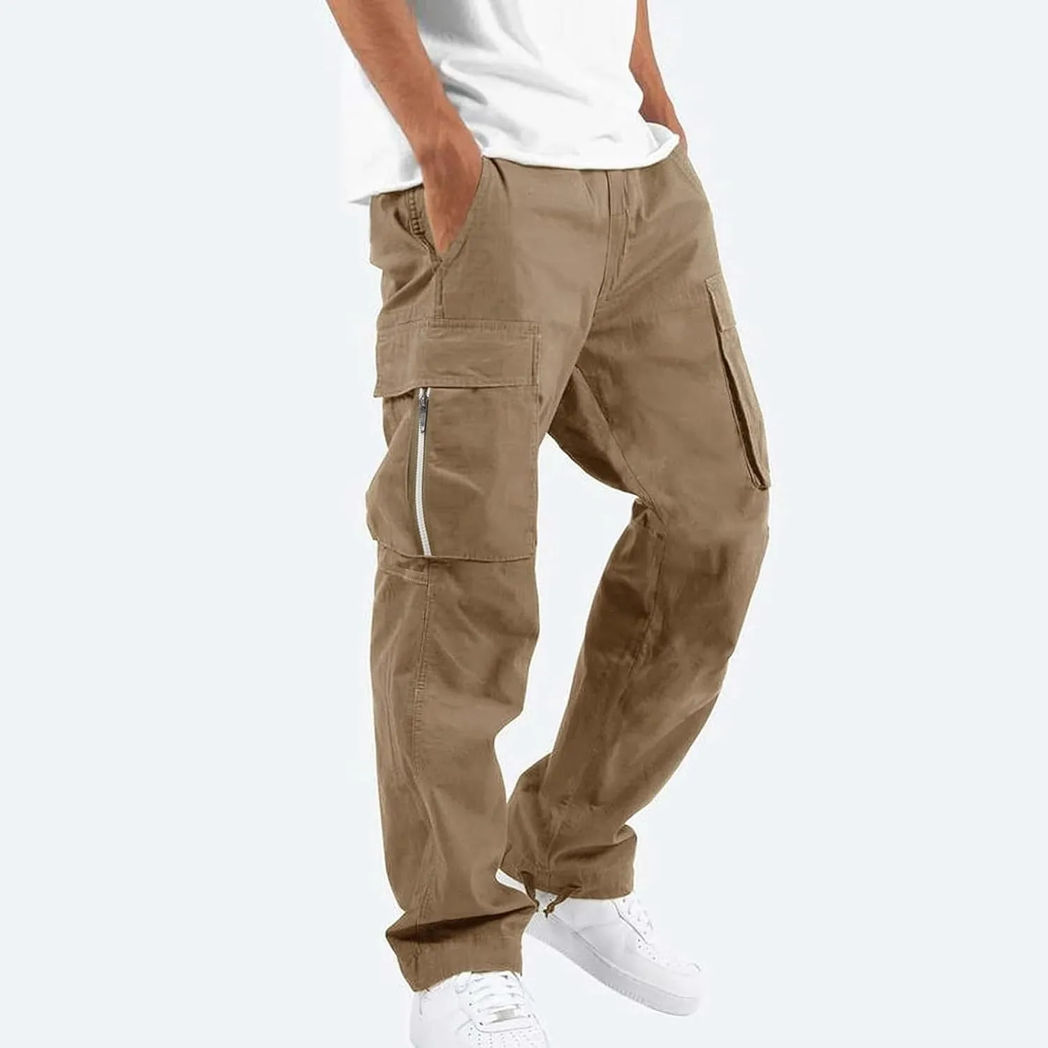 GIERIDUC Mens Cargo Pants Casual Hiking Pants Gym Workout Joggers Athletic Pants Cotton Loose Straight Leg Sweatpants for Men