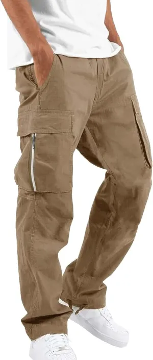 GIERIDUC Mens Cargo Pants Casual Hiking Pants Gym Workout Joggers Athletic Pants Cotton Loose Straight Leg Sweatpants for Men