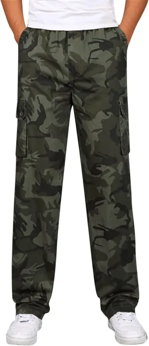 GIERIDUC Men's Fleece Cargo Sweatpants Big and Tall Cargo Pants for Men Half Long Half Short Pants Mens Wide Corduroy Pants