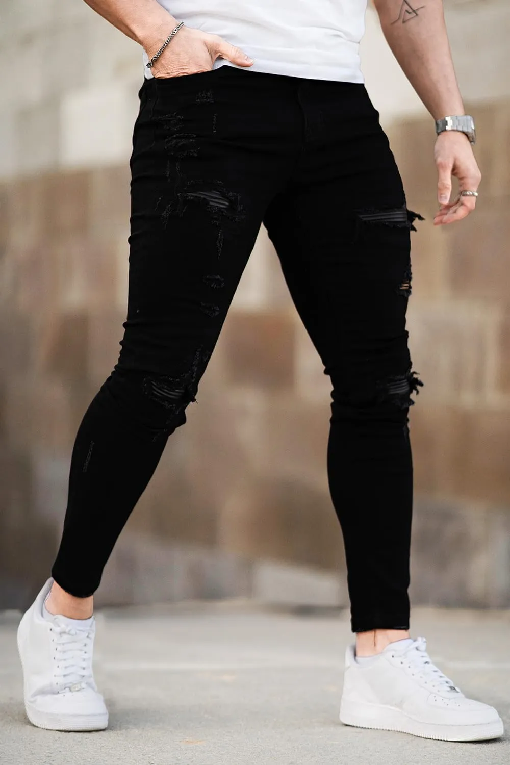 GINGTTO Men's Skinny Jeans Stretch Ripped Tapered Leg