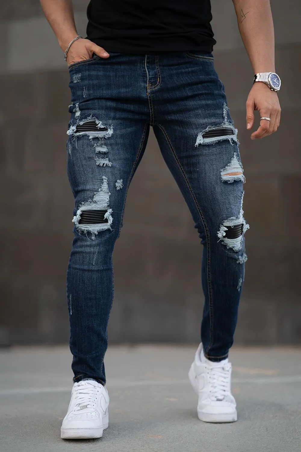 GINGTTO Men's Skinny Jeans Stretch Ripped Tapered Leg