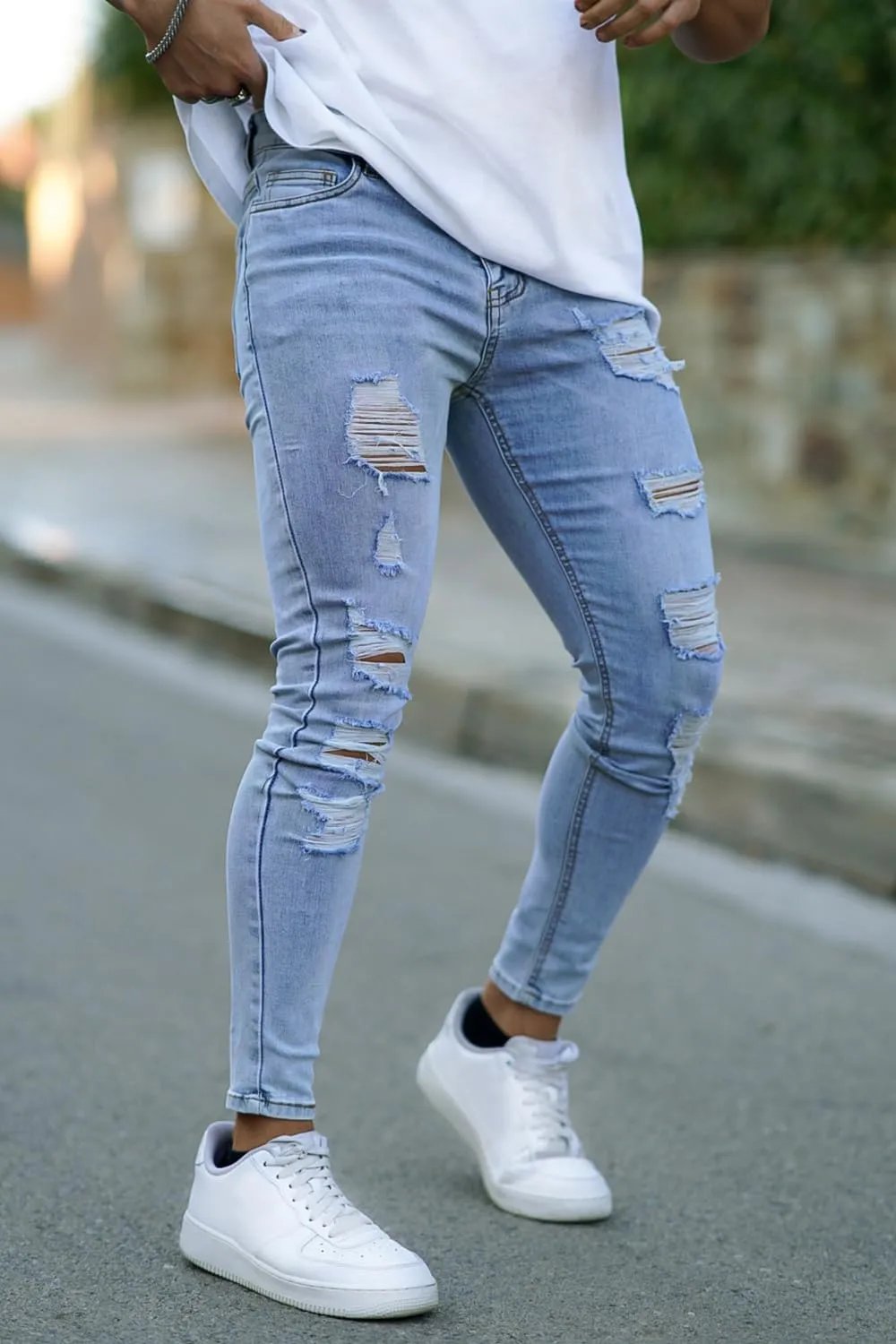 GINGTTO Men's Skinny Jeans Stretch Ripped Tapered Leg